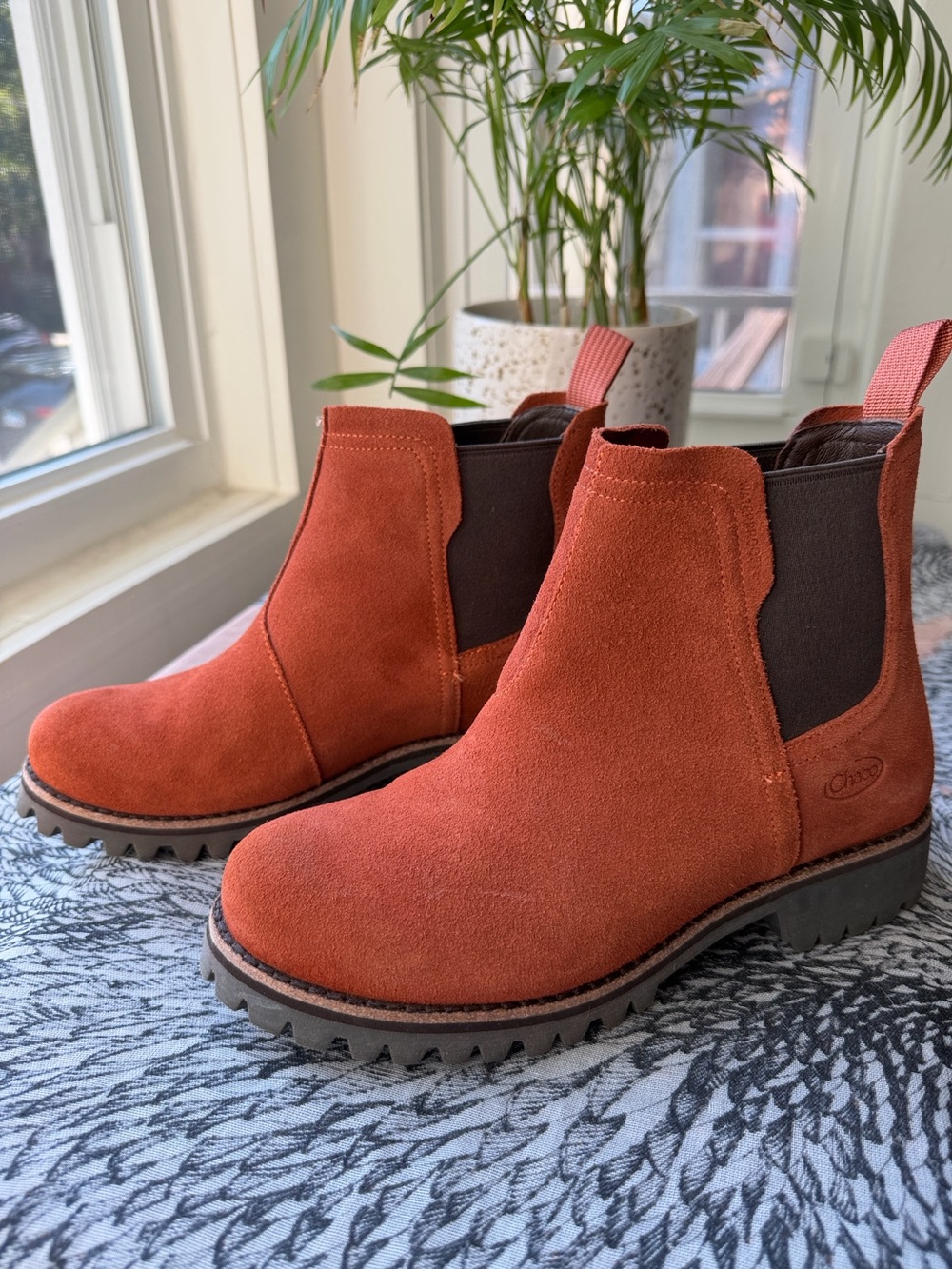 Chaco Women’s Suede Chelsea Lug Boots Rust Orange